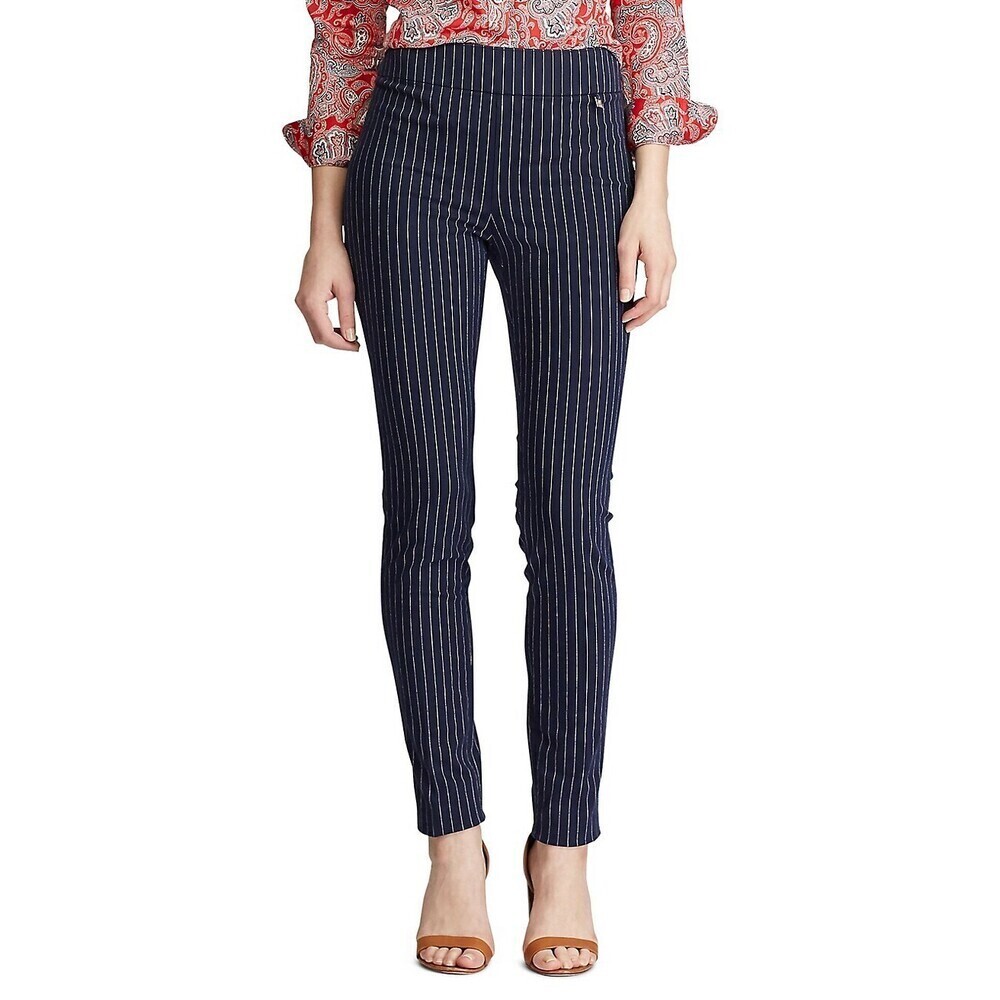 Chaps Women's Cotton Blend Skinny Pants In Navy Pinstripe Size 6 $70
